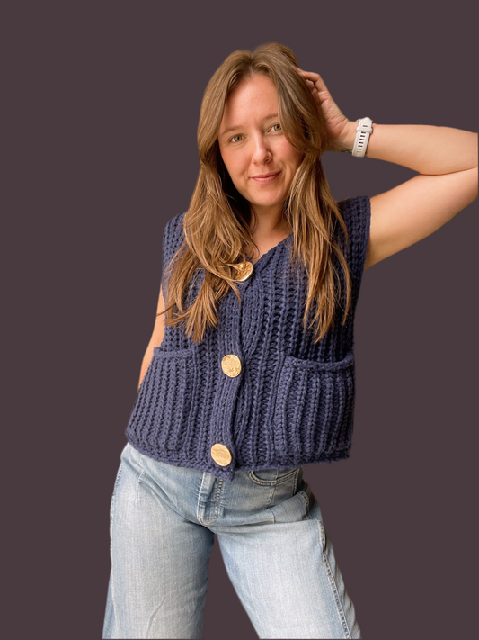 Navy Chunky Knit Vest (S/M)