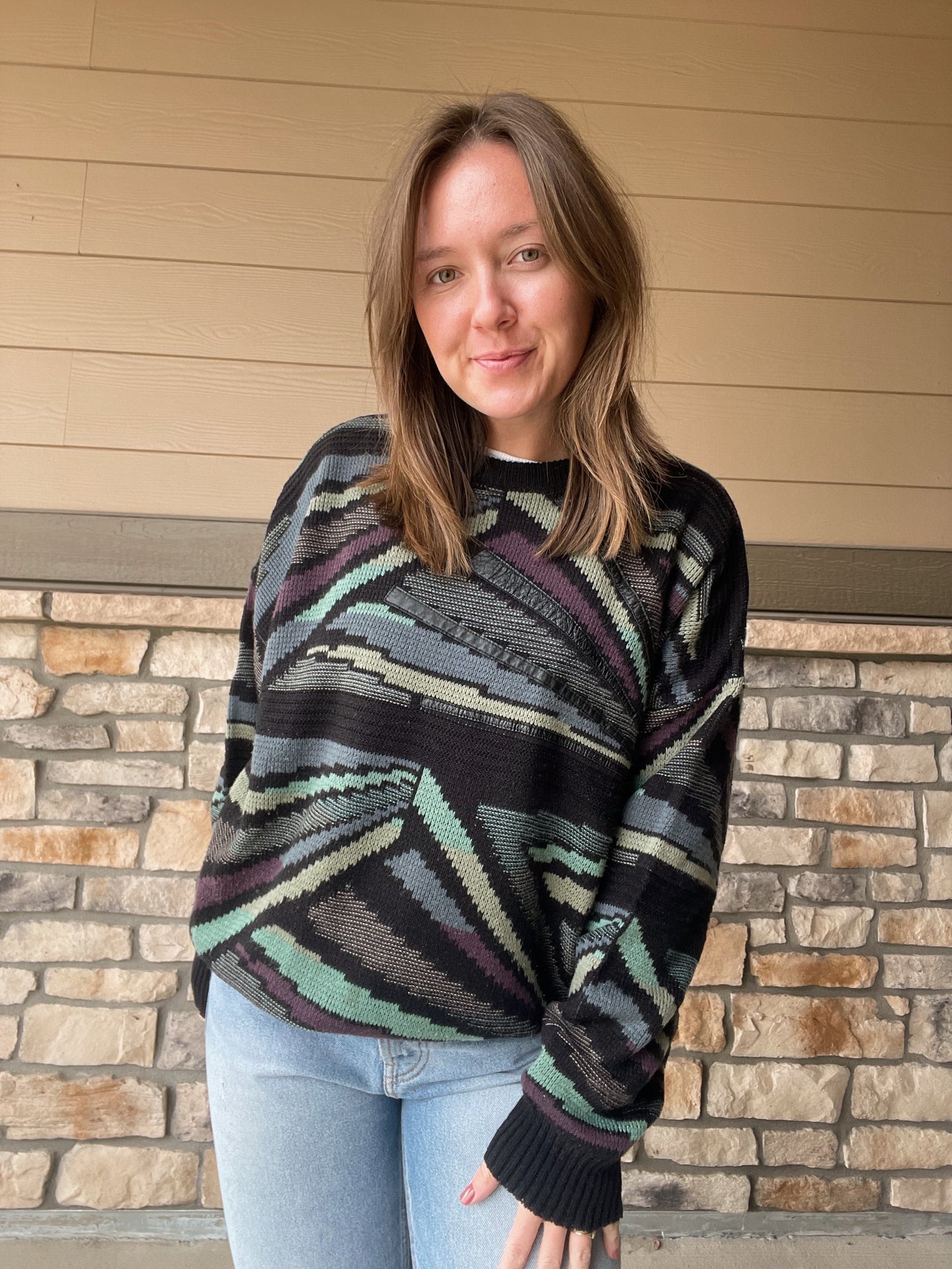 Vintage Rinnovato Wool Blend Patterned Sweater (L)