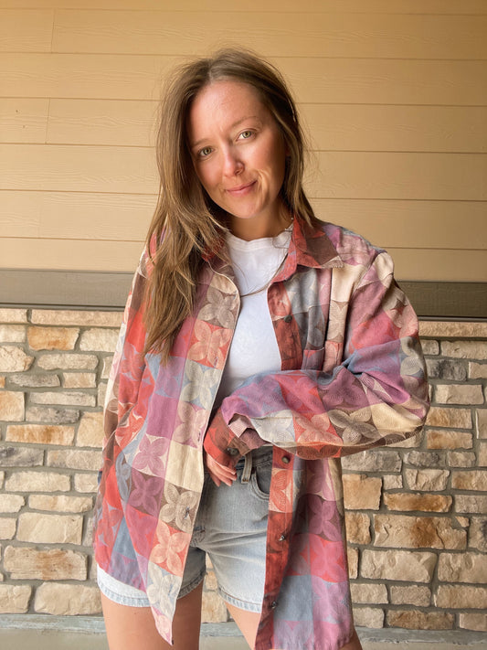 Vintage Patterned Button Down (Women's L)