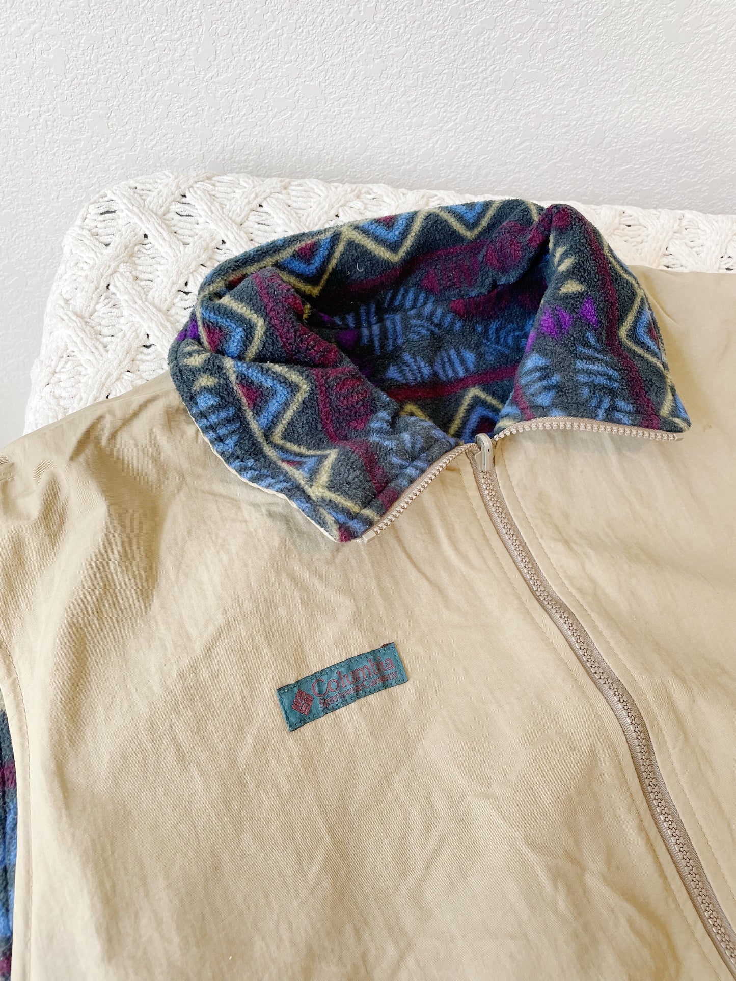 Vintage Columbia Reversible Patterned Fleece Vest (L/XL)