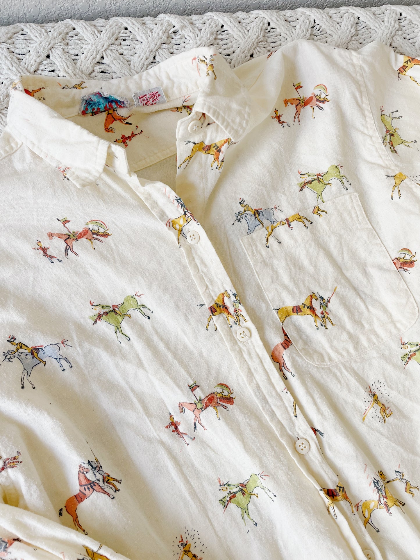 Vintage Western Horse Print Button Down (M)