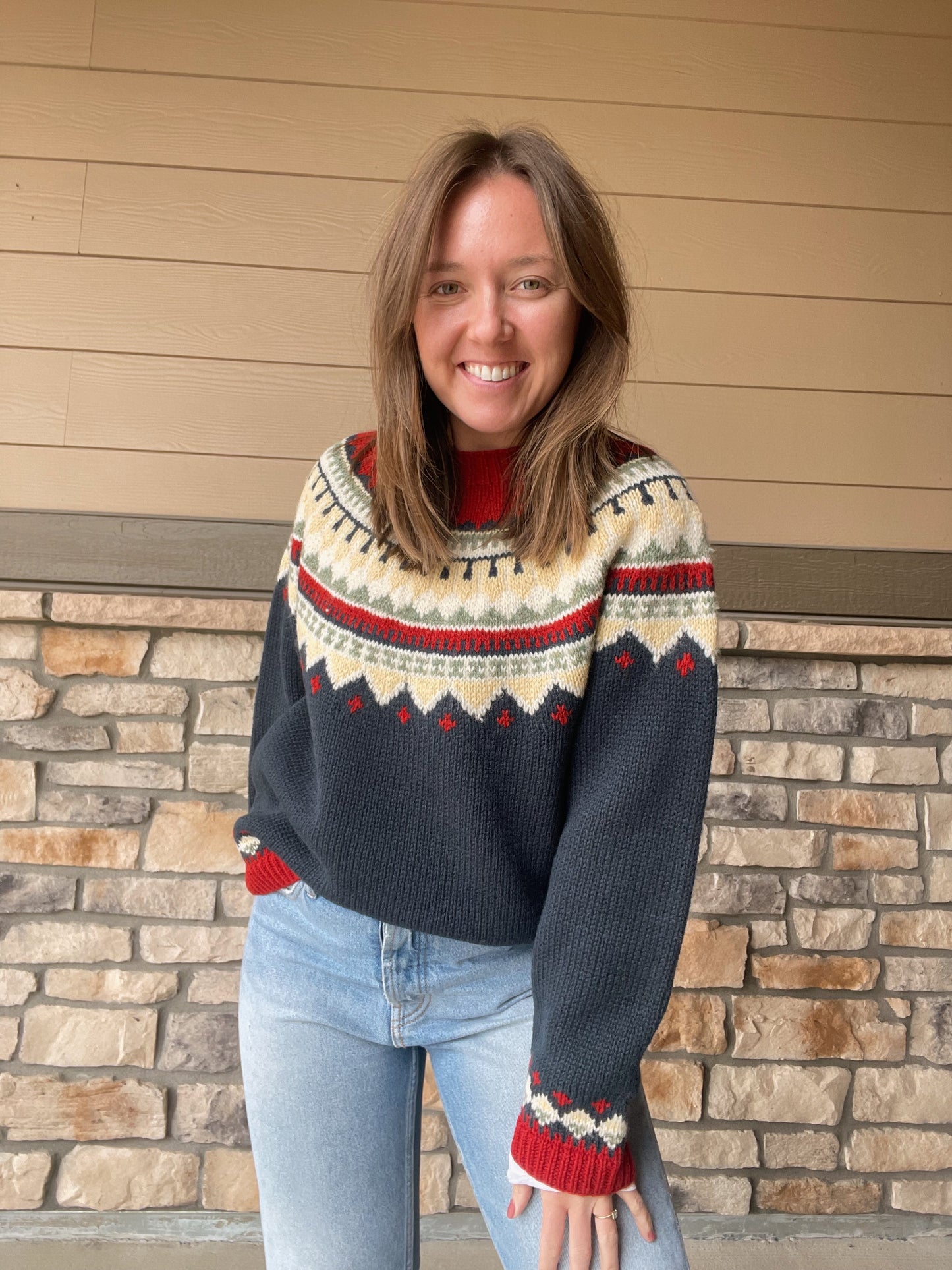 Vintage Eddie Bauer Fair Isle 100% Wool Sweater (Women's L)