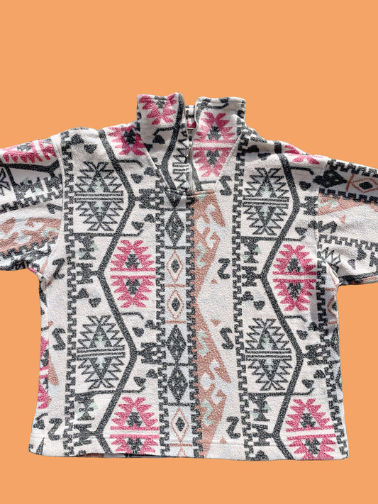 Vintage Geometric Patterned 1/4 Zip Fleece (L)