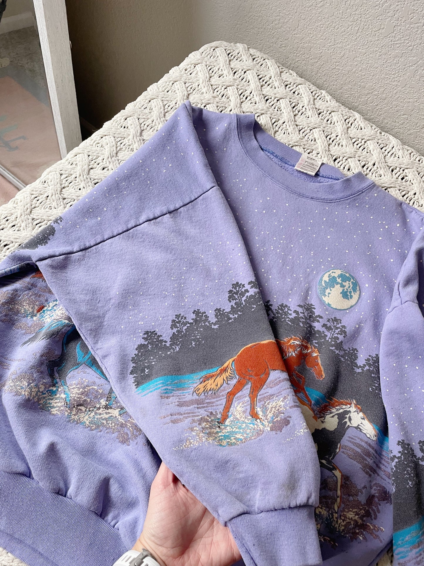 Vintage 90s Periwinkle Horses Crew - AS IS (L)