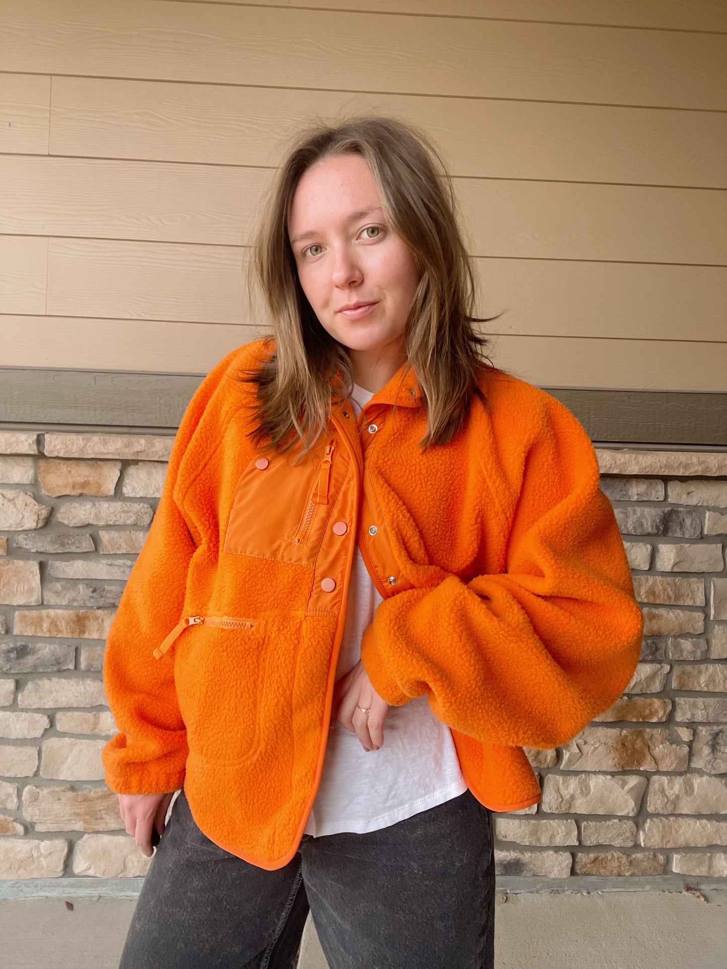 Clementine Orange Snap Fleece (L)