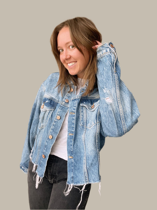Free People Cropped Denim Jacket (M)
