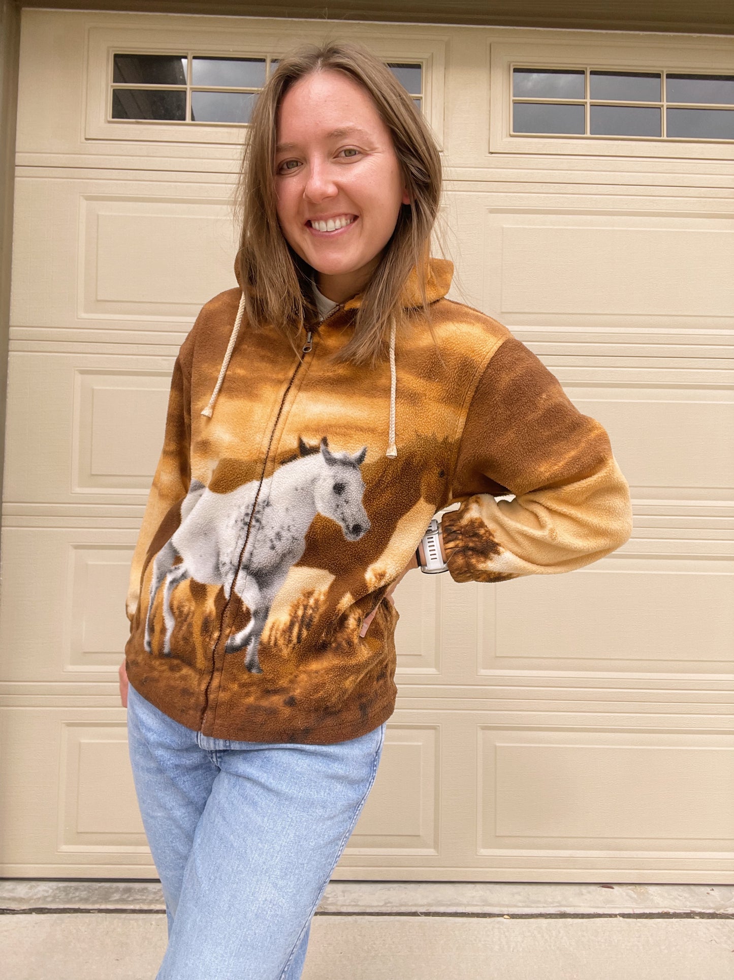 Vintage Fleece Horse Zip Up Hoodie (S) - AS IS