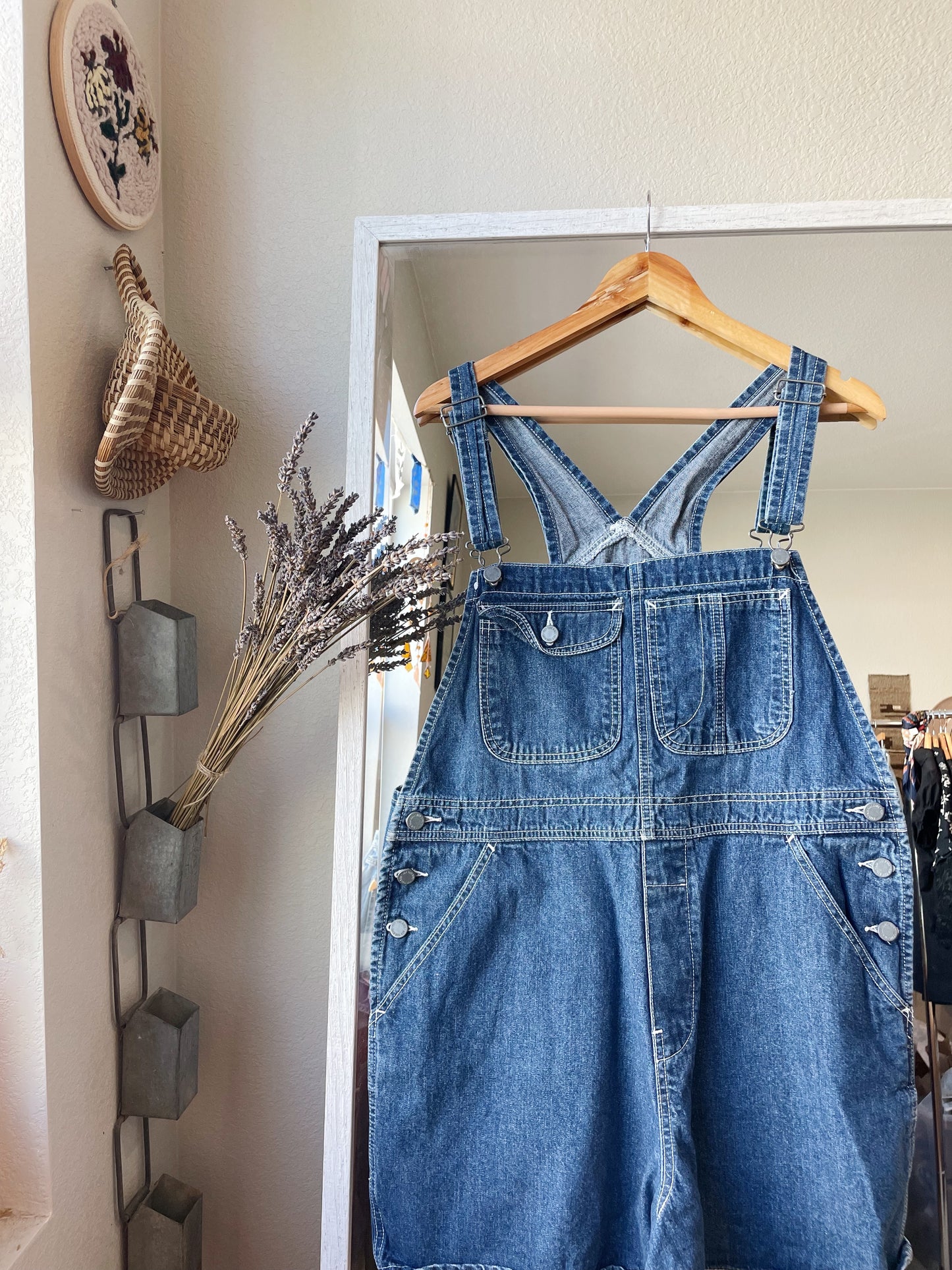 Vintage NY Dark Wash Shortalls (XL)