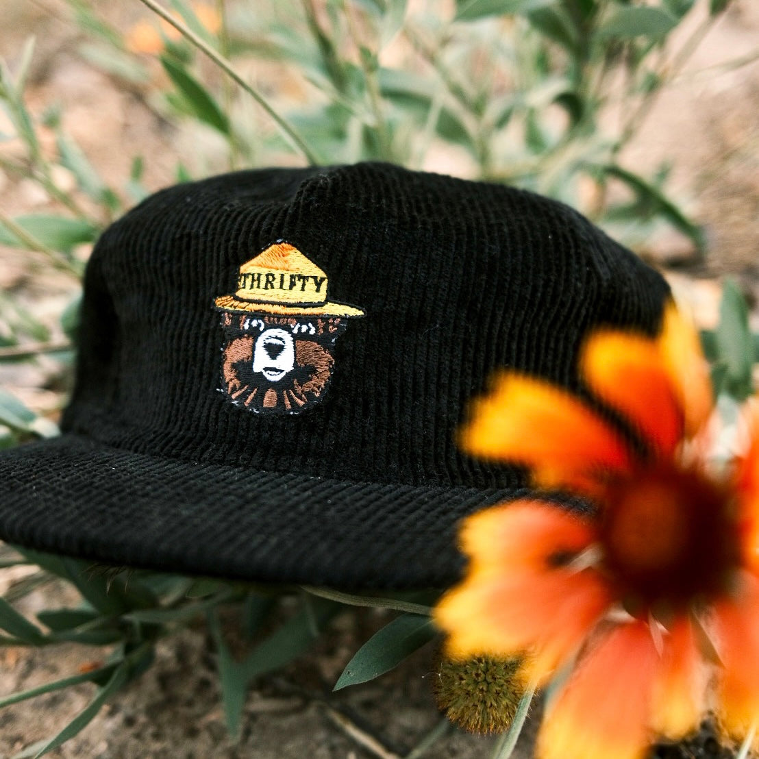 Thrifty the Bear Black Corduroy Hat