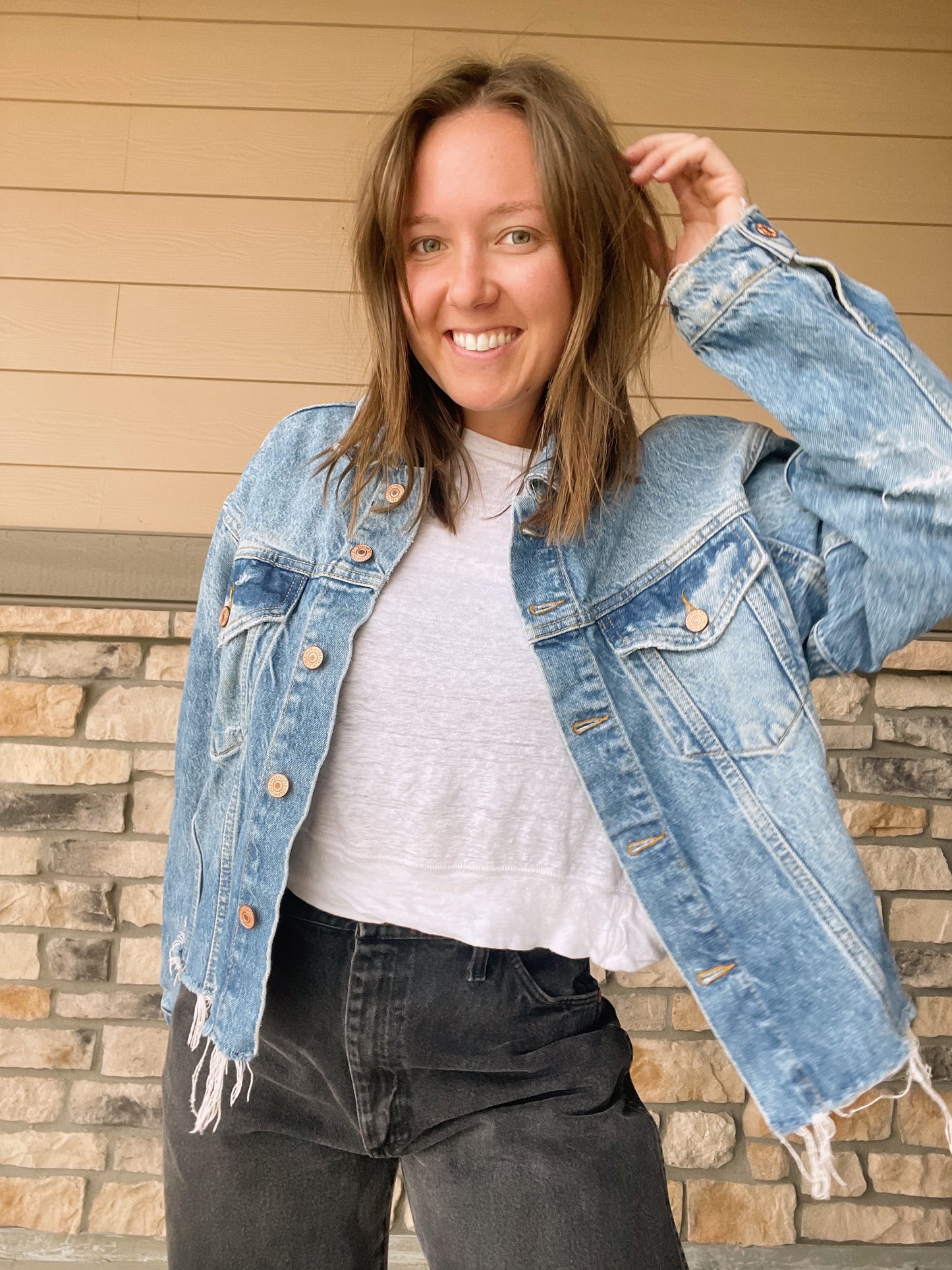 Free People Cropped Denim Jacket (M)
