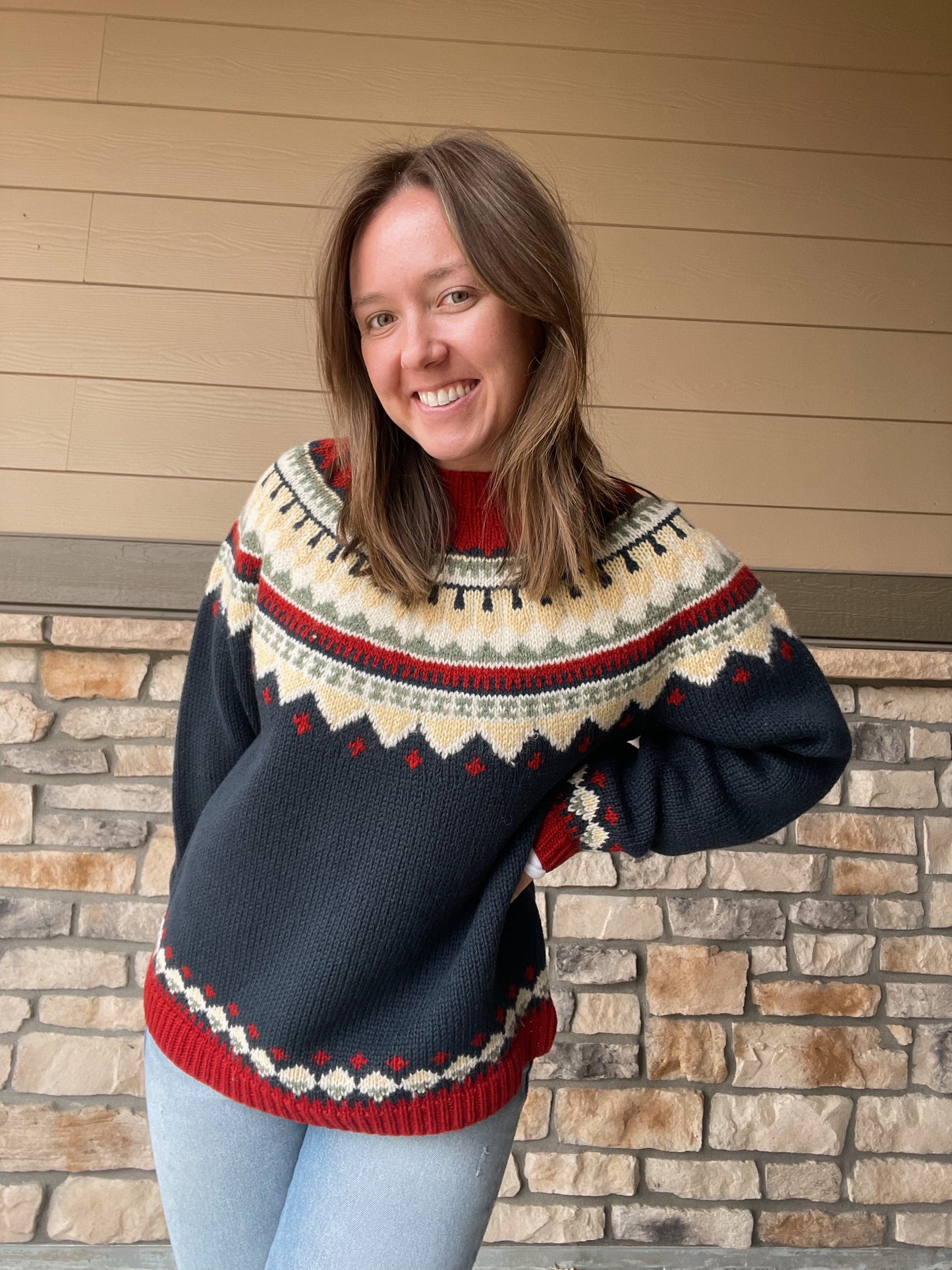 Vintage Eddie Bauer Fair Isle 100% Wool Sweater (Women's L)