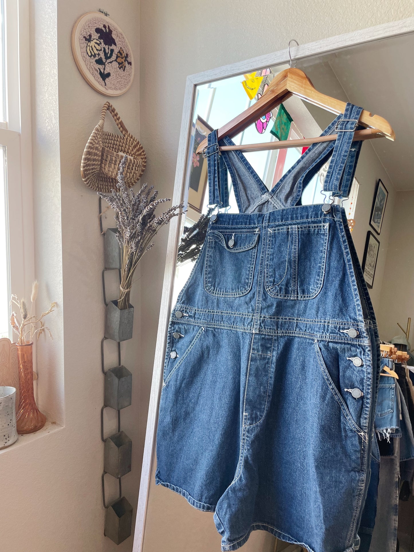 Vintage NY Dark Wash Shortalls (XL)