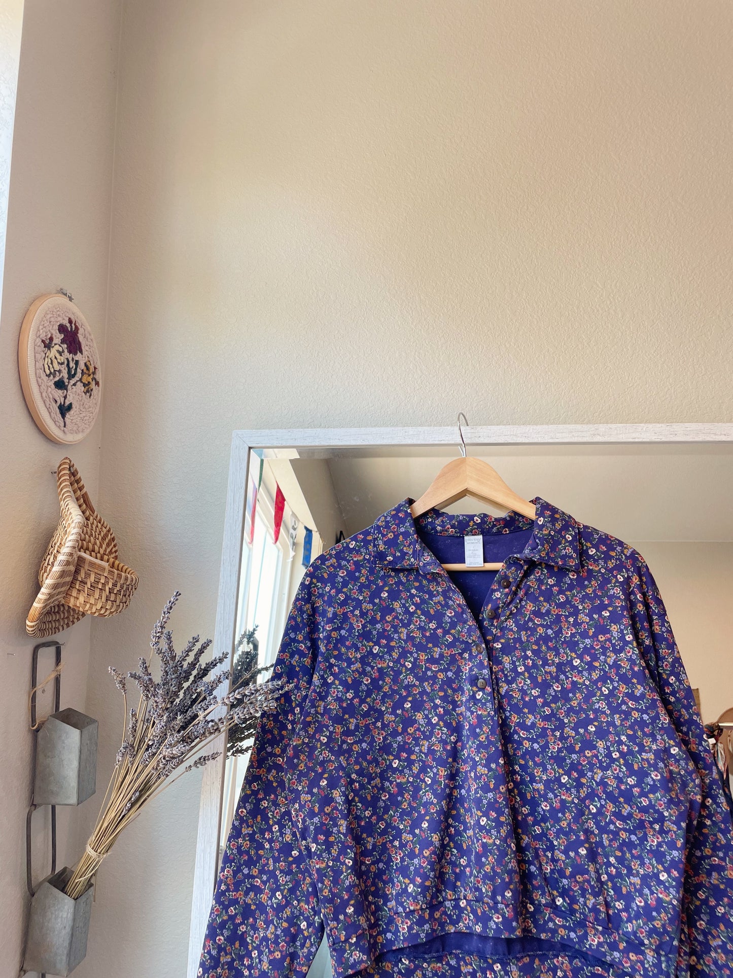 Vintage Land's End Floral Henley (M)