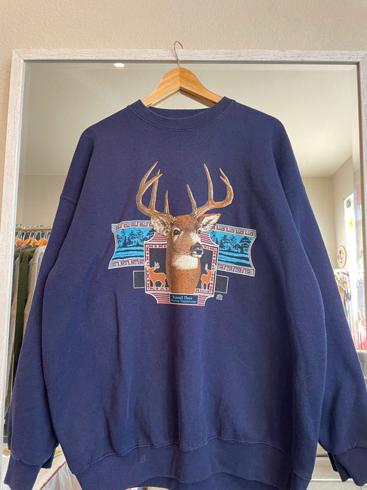 Vintage Navy Deer Crewneck (XXL)