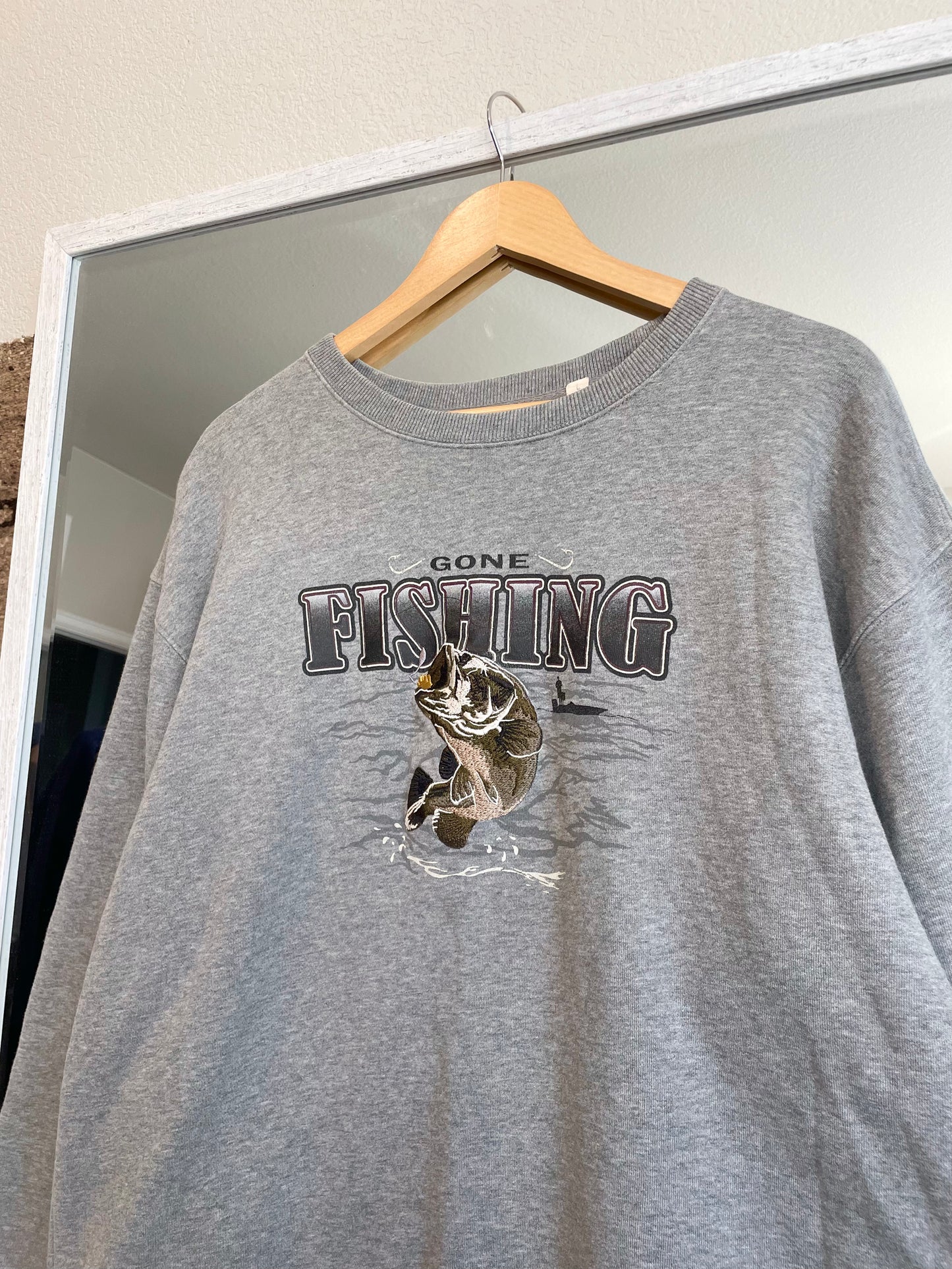 'Gone Fishing' Embroidered Crewneck (L/XL)