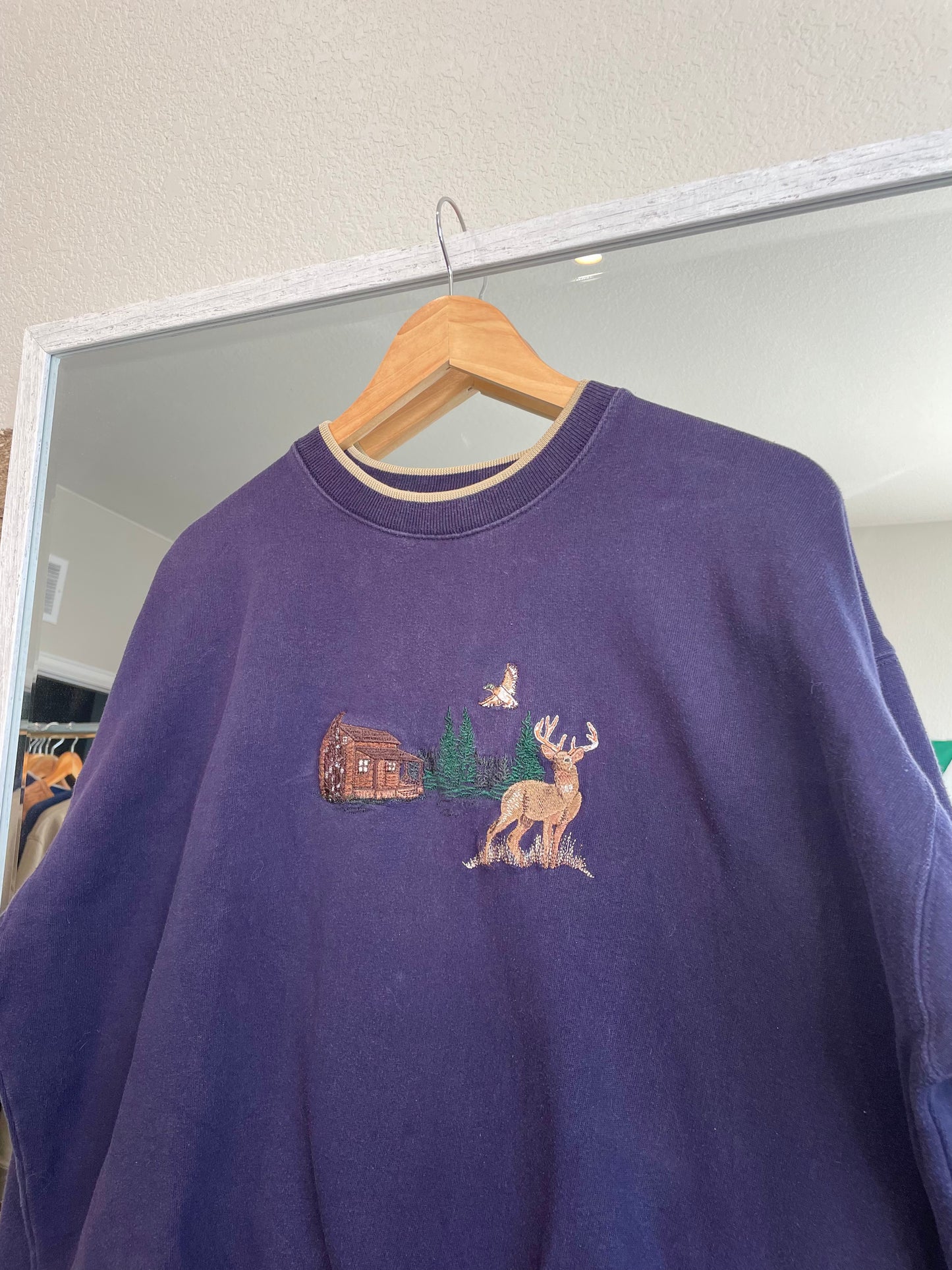 Vintage Navy Cabin Scene Embroidered Crewneck (XXL)