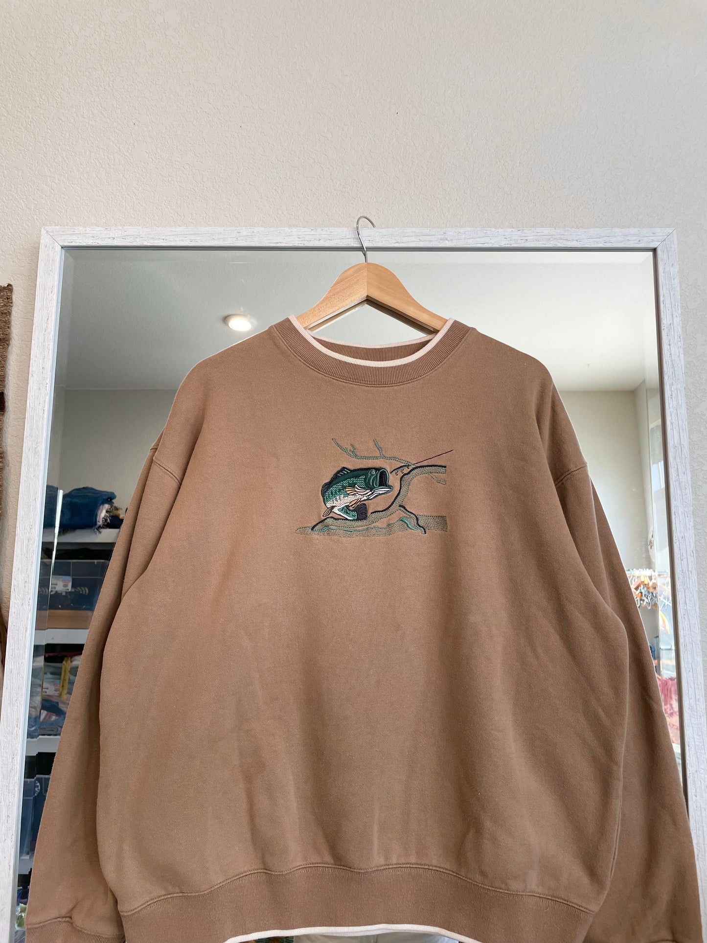 Vintage Tan Embroidered Fish Crewneck - AS IS (XL)
