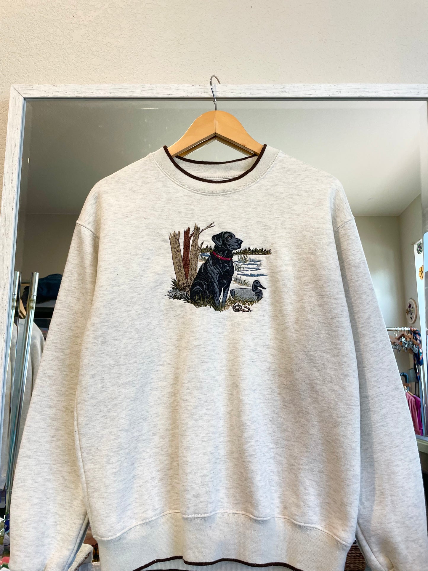 Vintage Embroidered Black Dog Crew (M)