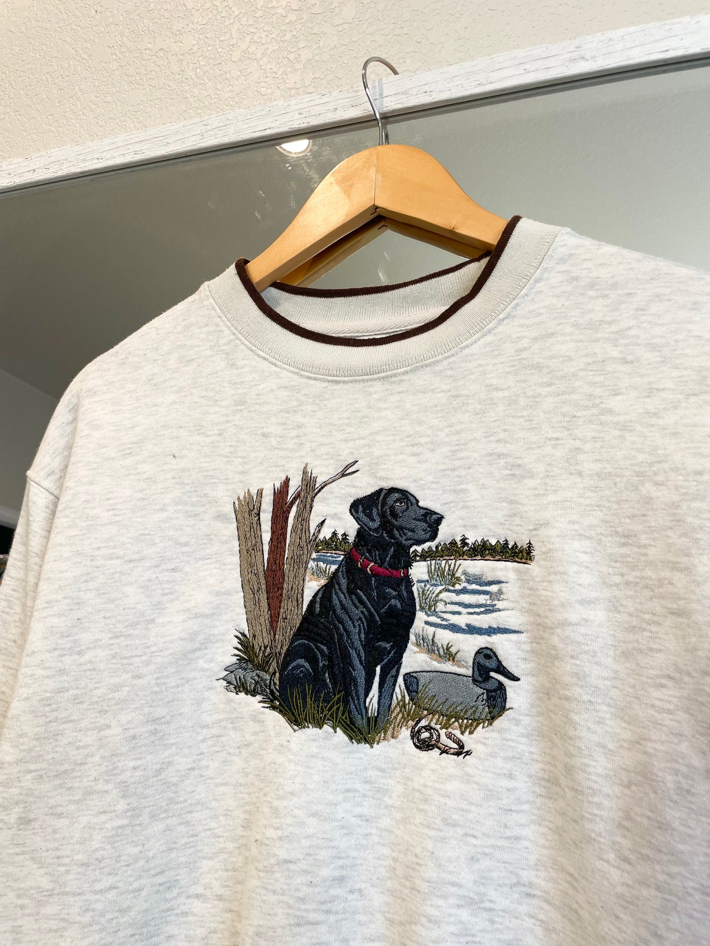 Vintage Embroidered Black Dog Crew (M)