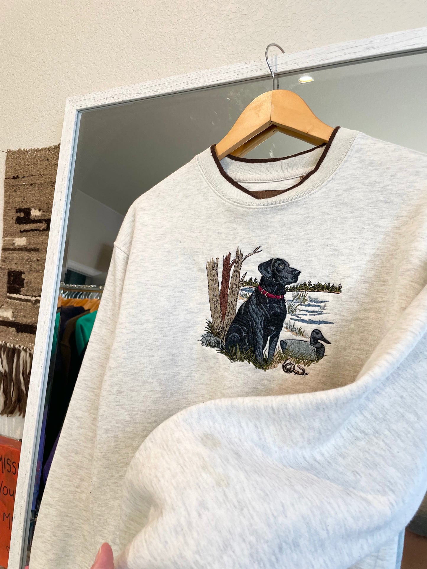 Vintage Embroidered Black Dog Crew (M)