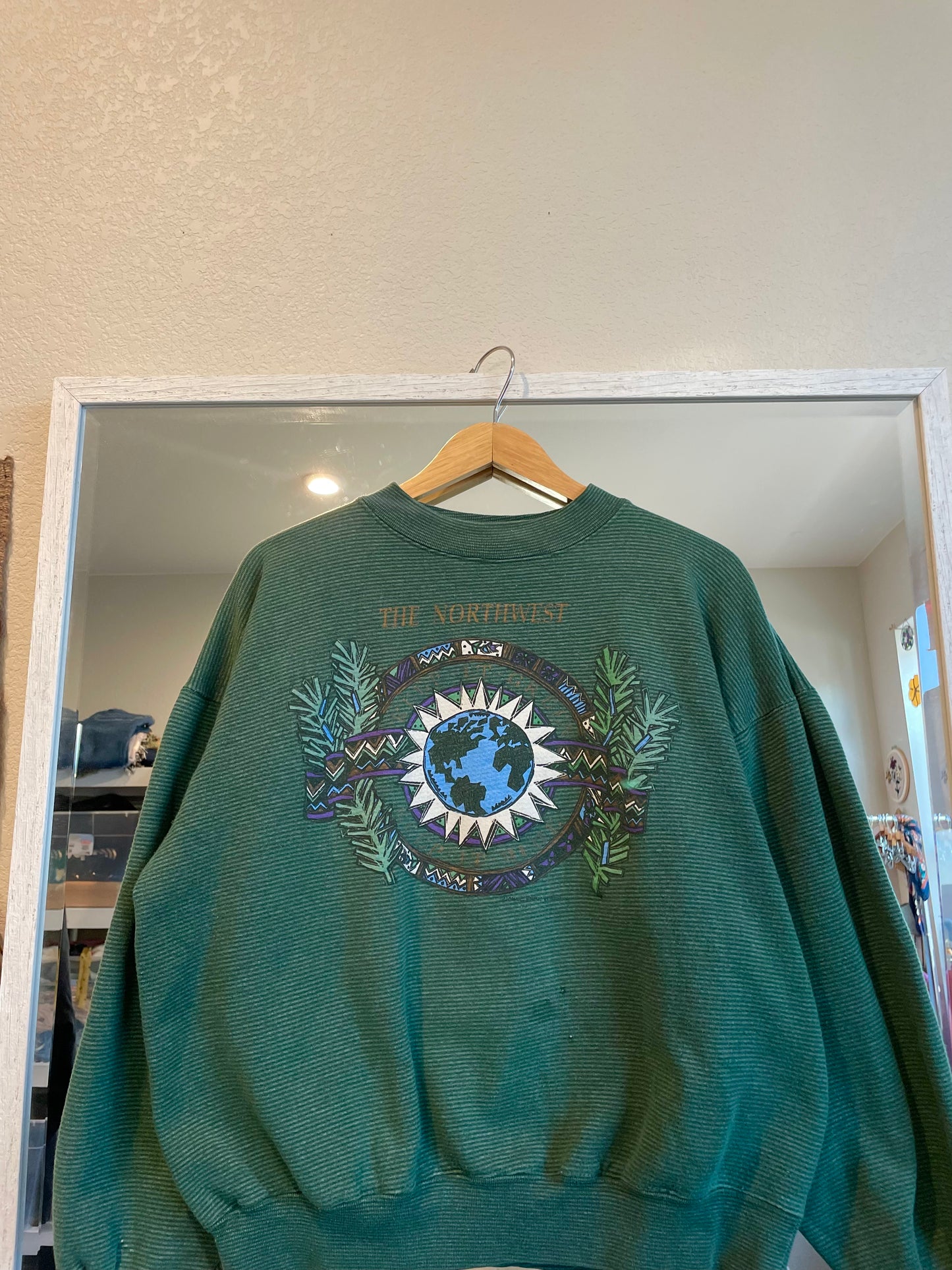 Vintage Green Striped Earth Crew - AS IS (L)