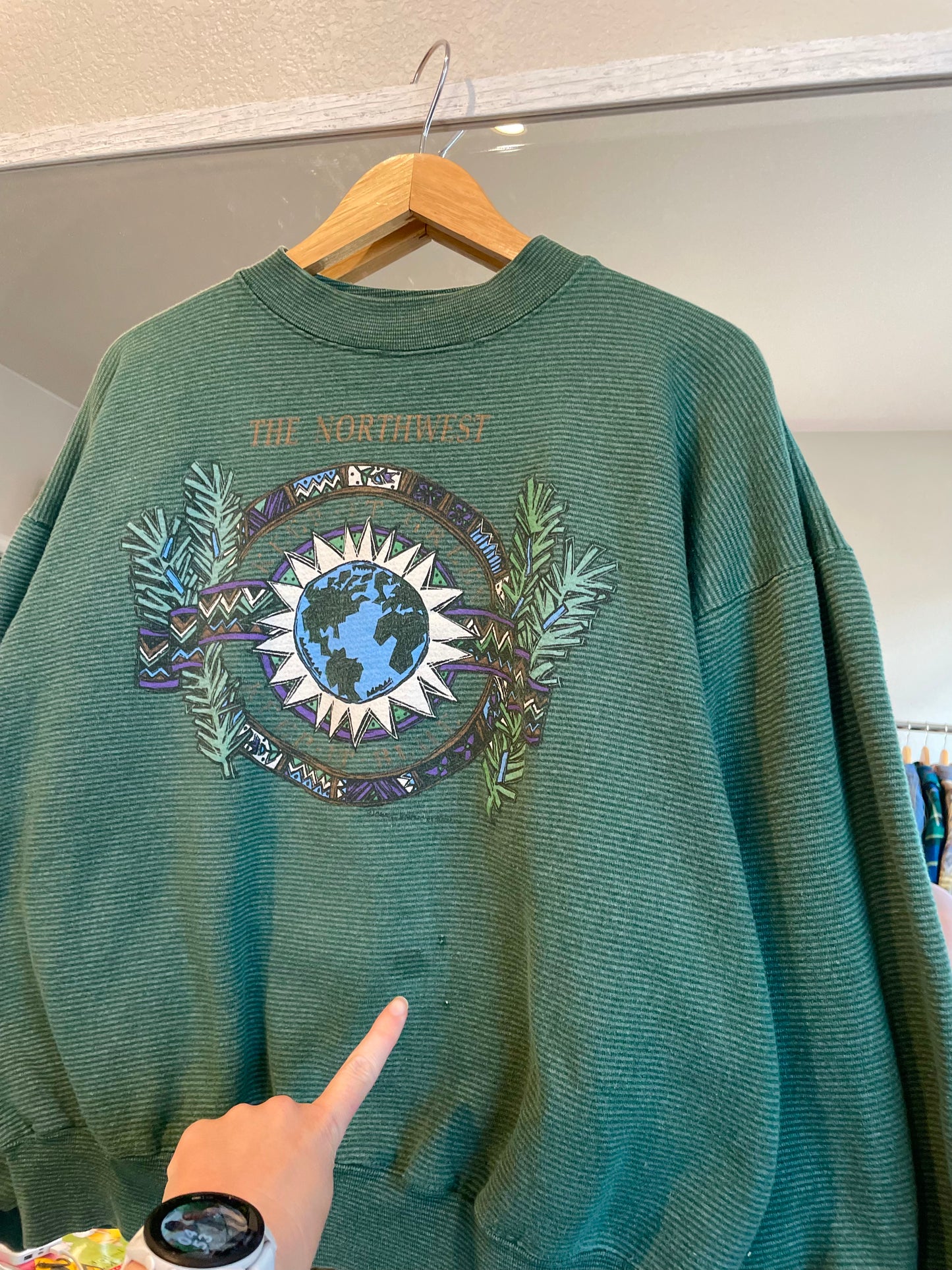 Vintage Green Striped Earth Crew - AS IS (L)