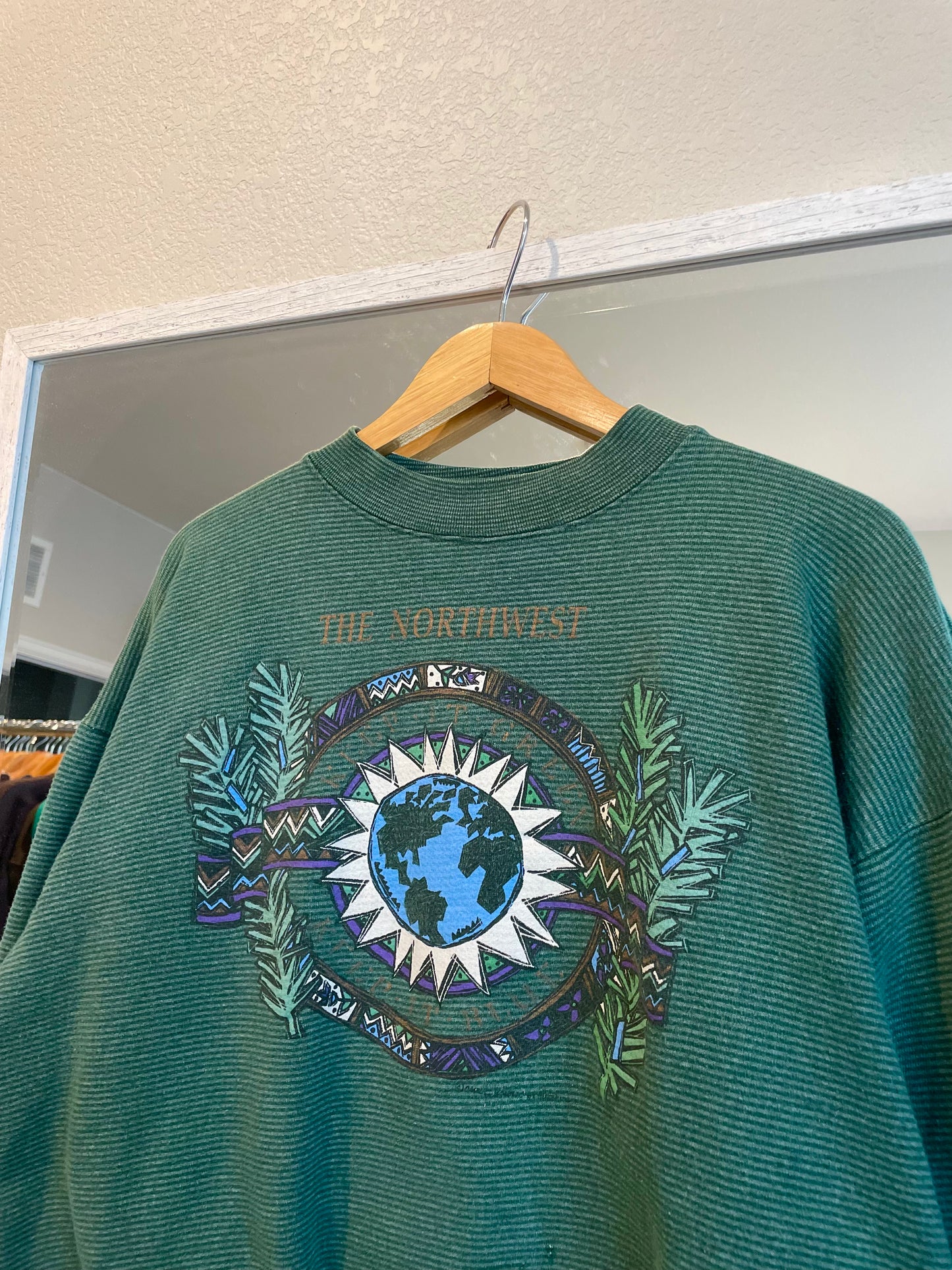 Vintage Green Striped Earth Crew - AS IS (L)