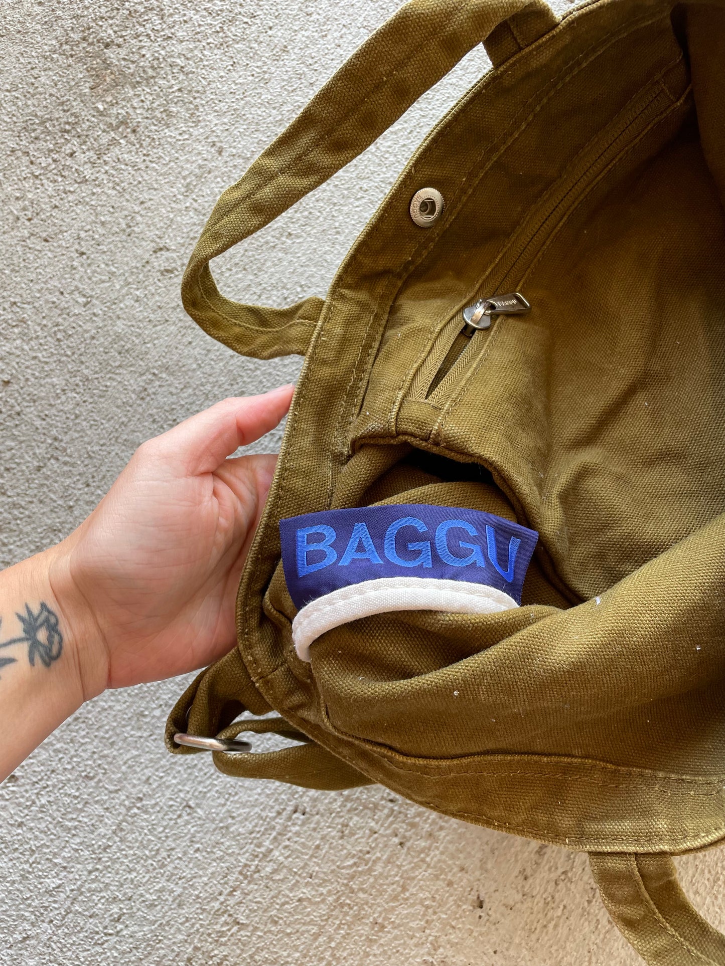 BAGGU Army Green Canvas Tote Bag