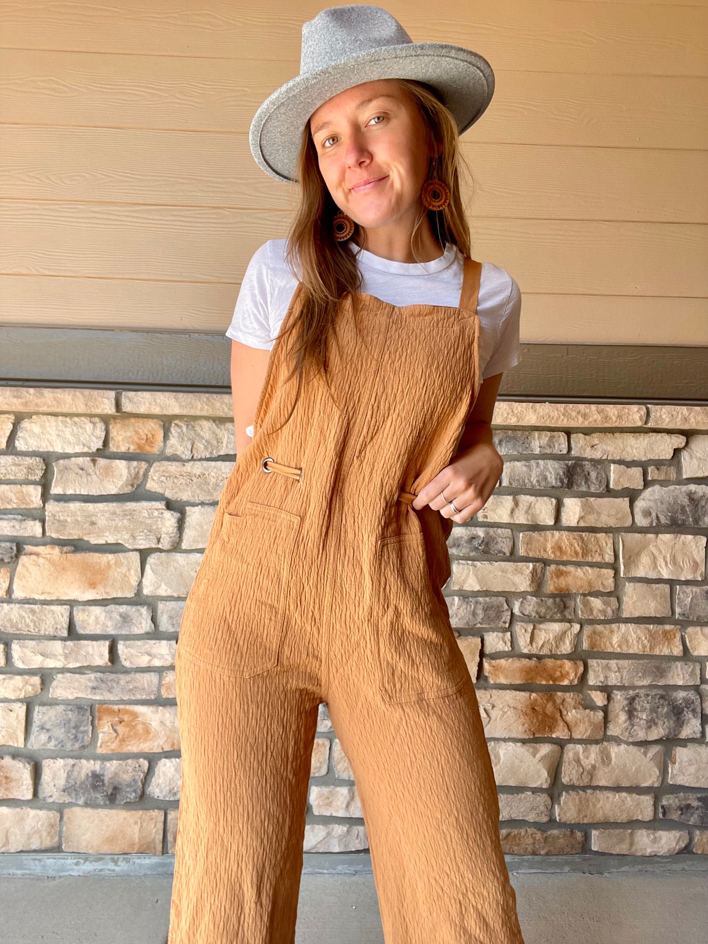 Textured Tan Overalls (L)