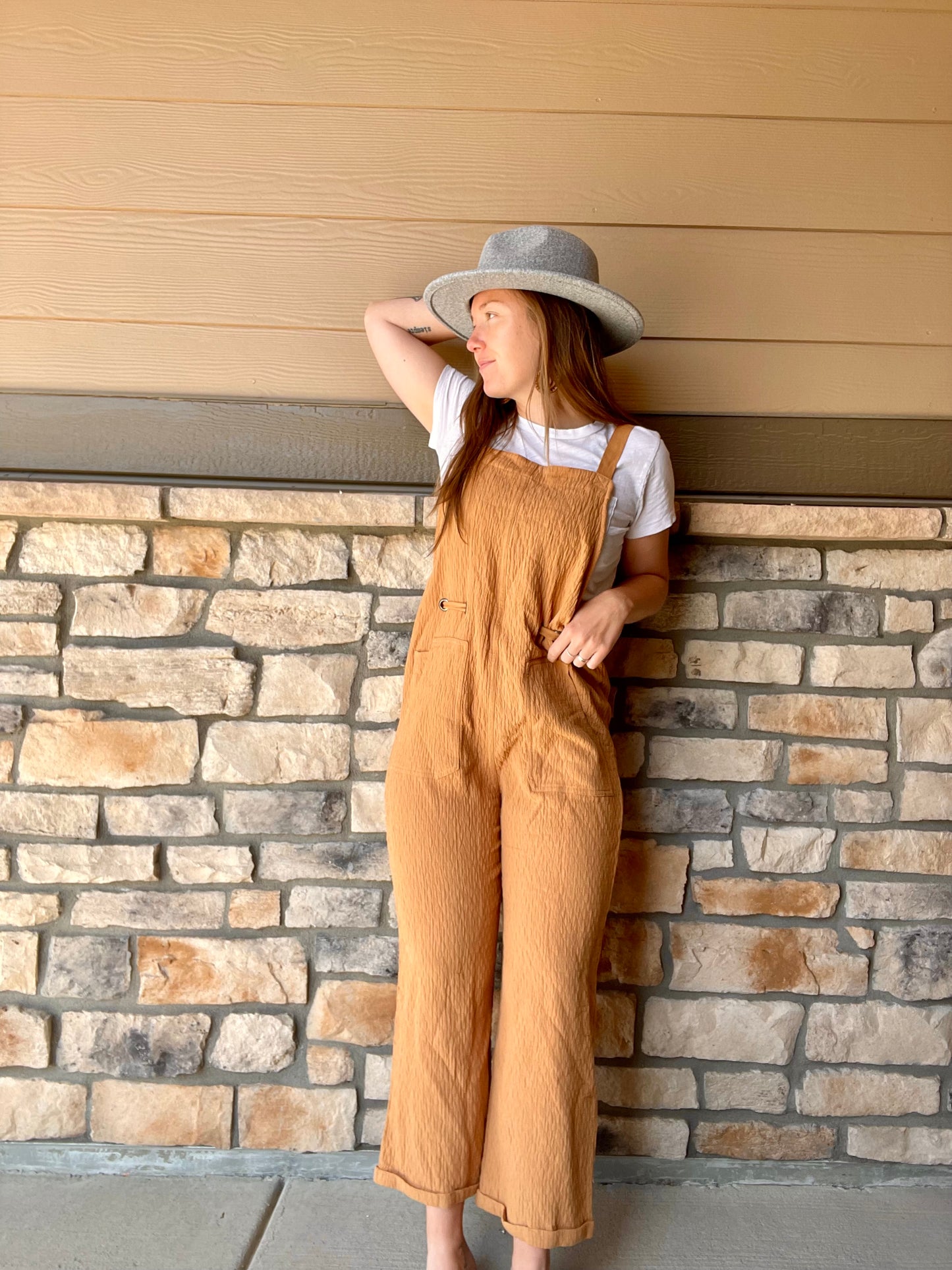 Textured Tan Overalls (L)