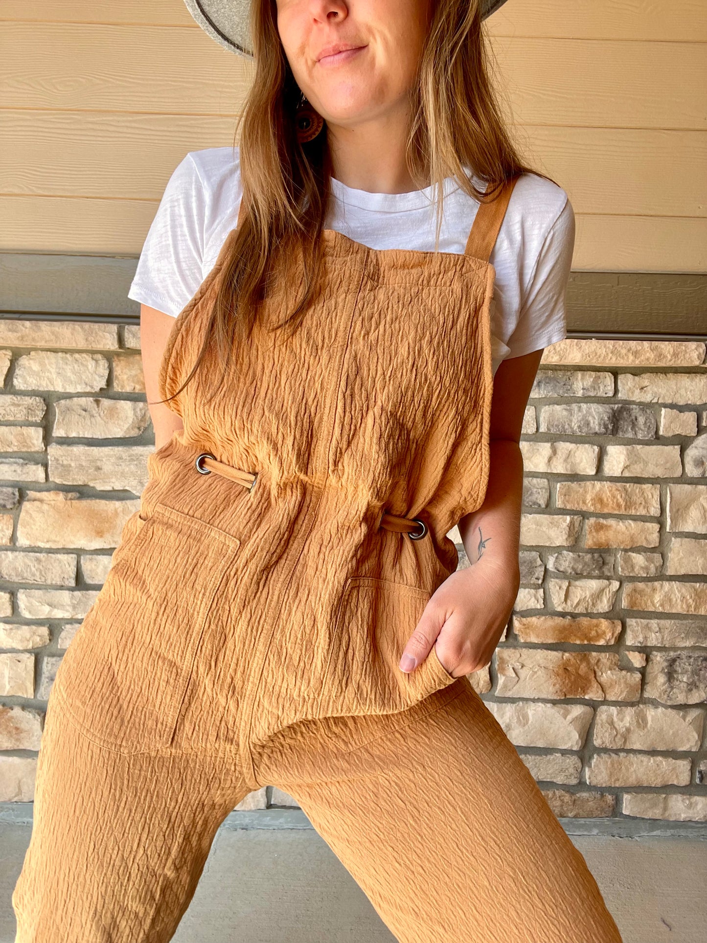 Textured Tan Overalls (L)