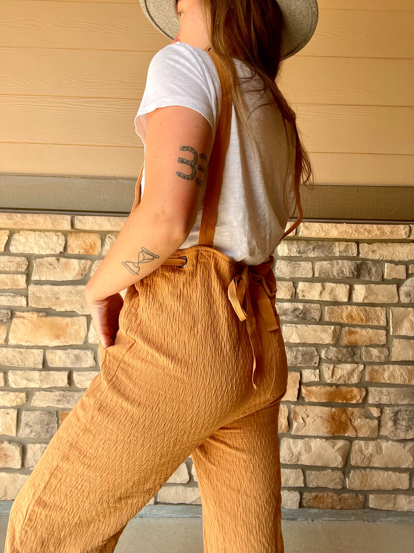 Textured Tan Overalls (L)