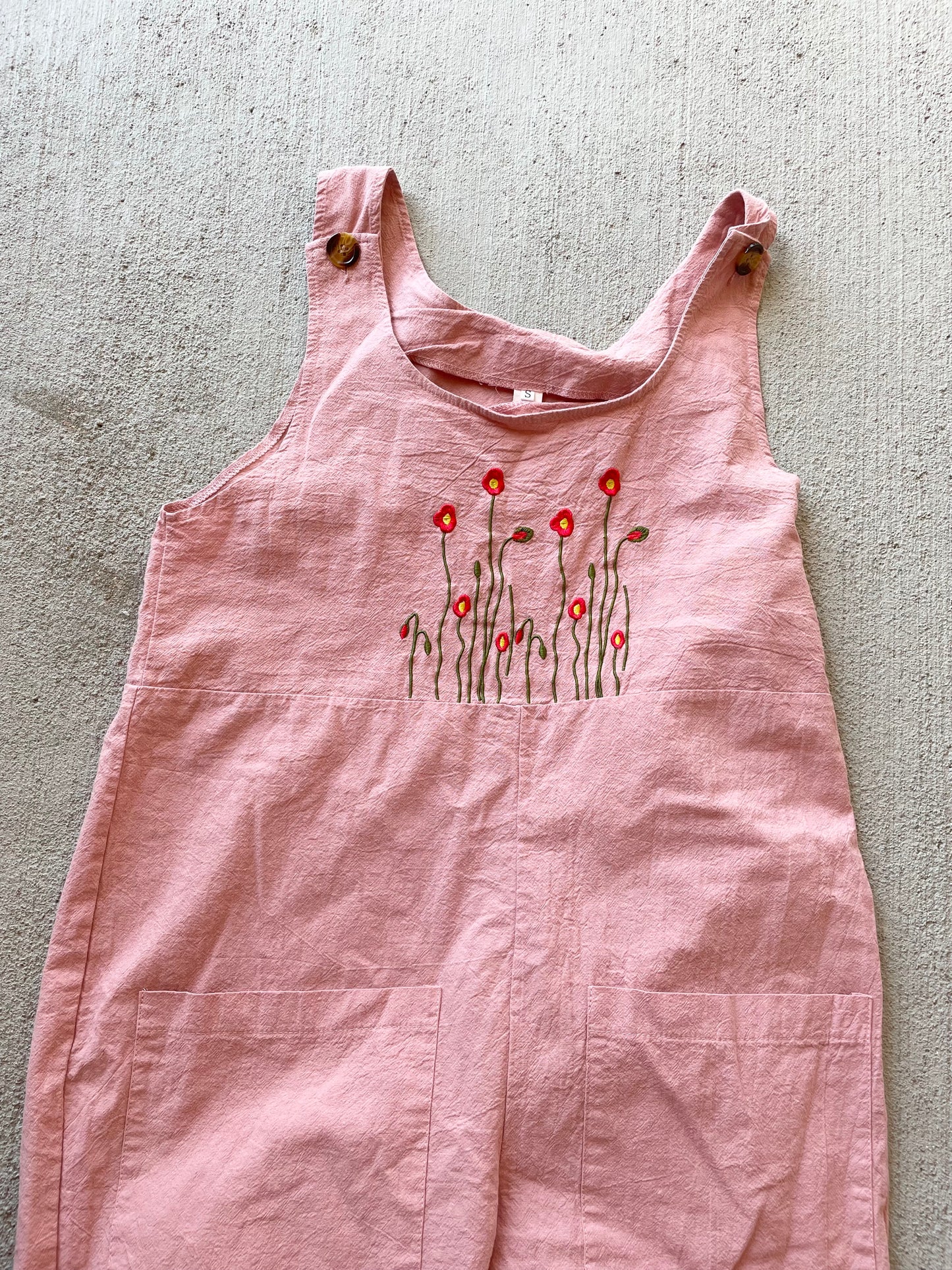 Embroidered Floral Overalls (S)