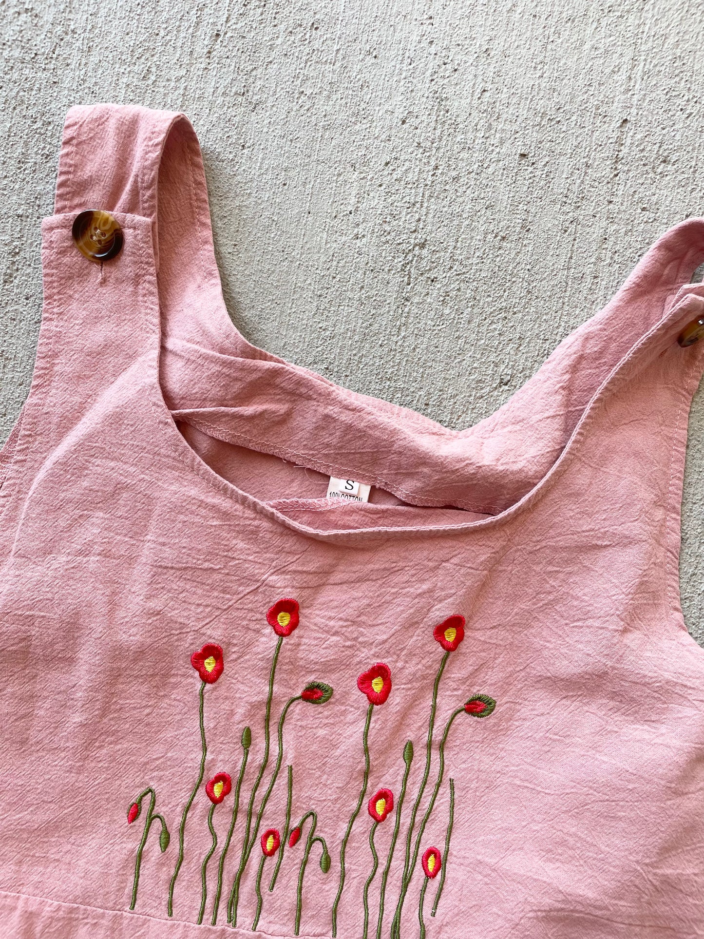 Embroidered Floral Overalls (S)