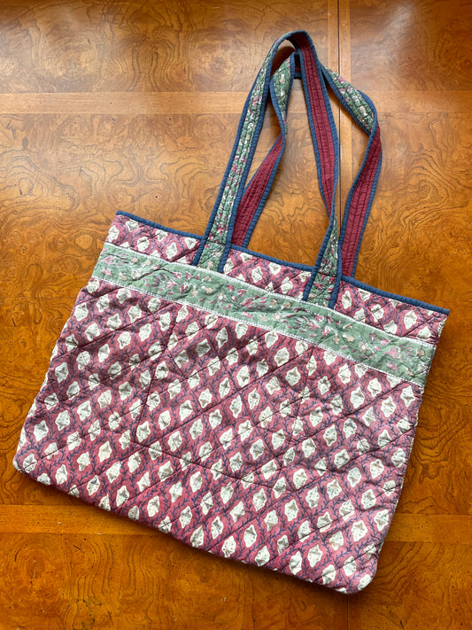 Vintage Handmade Quilted Tote Bag