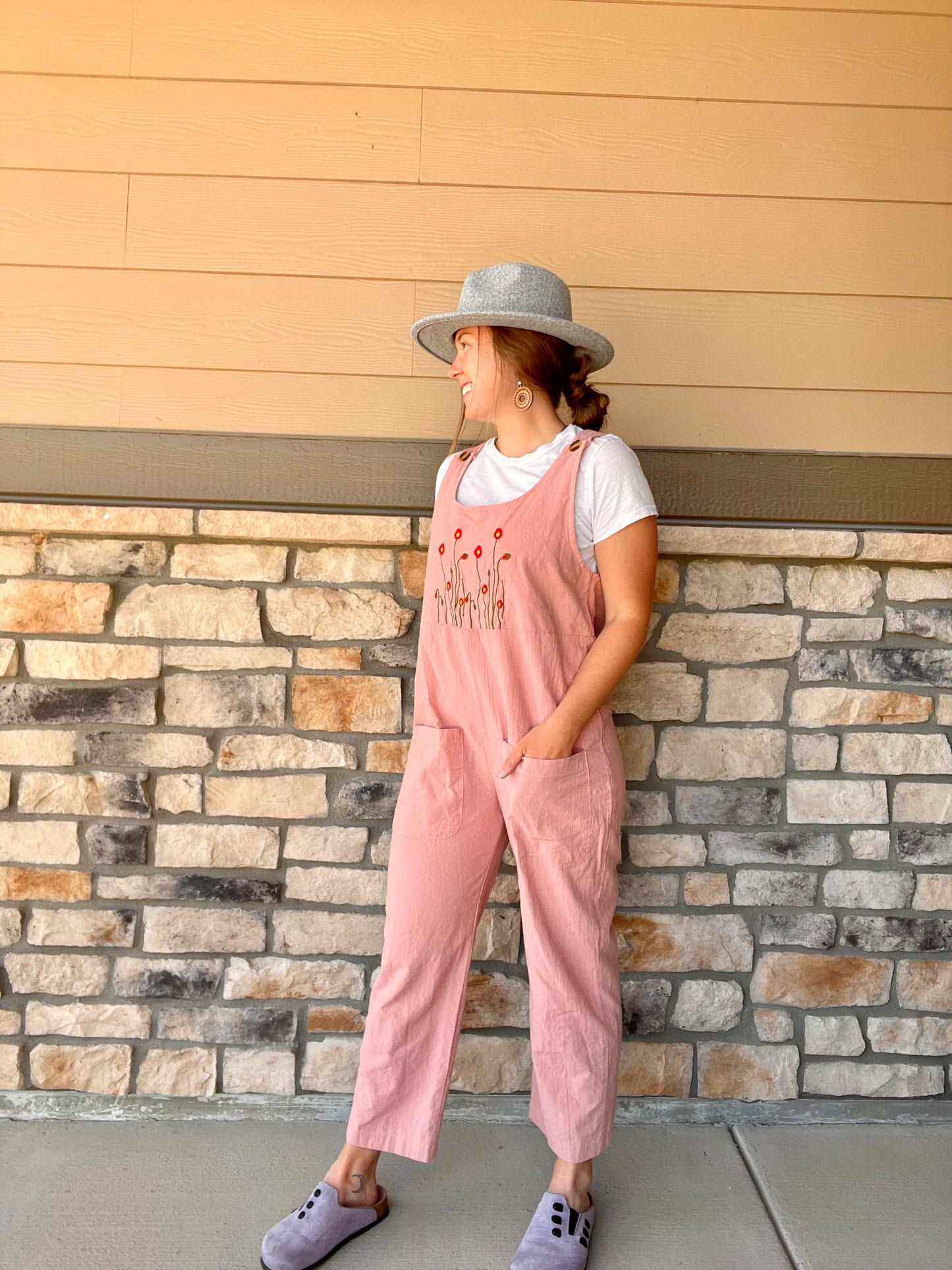 Embroidered Floral Overalls (S)