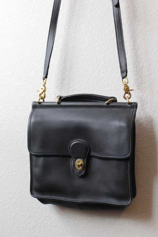 Vintage Coach Black Leather Station Bag