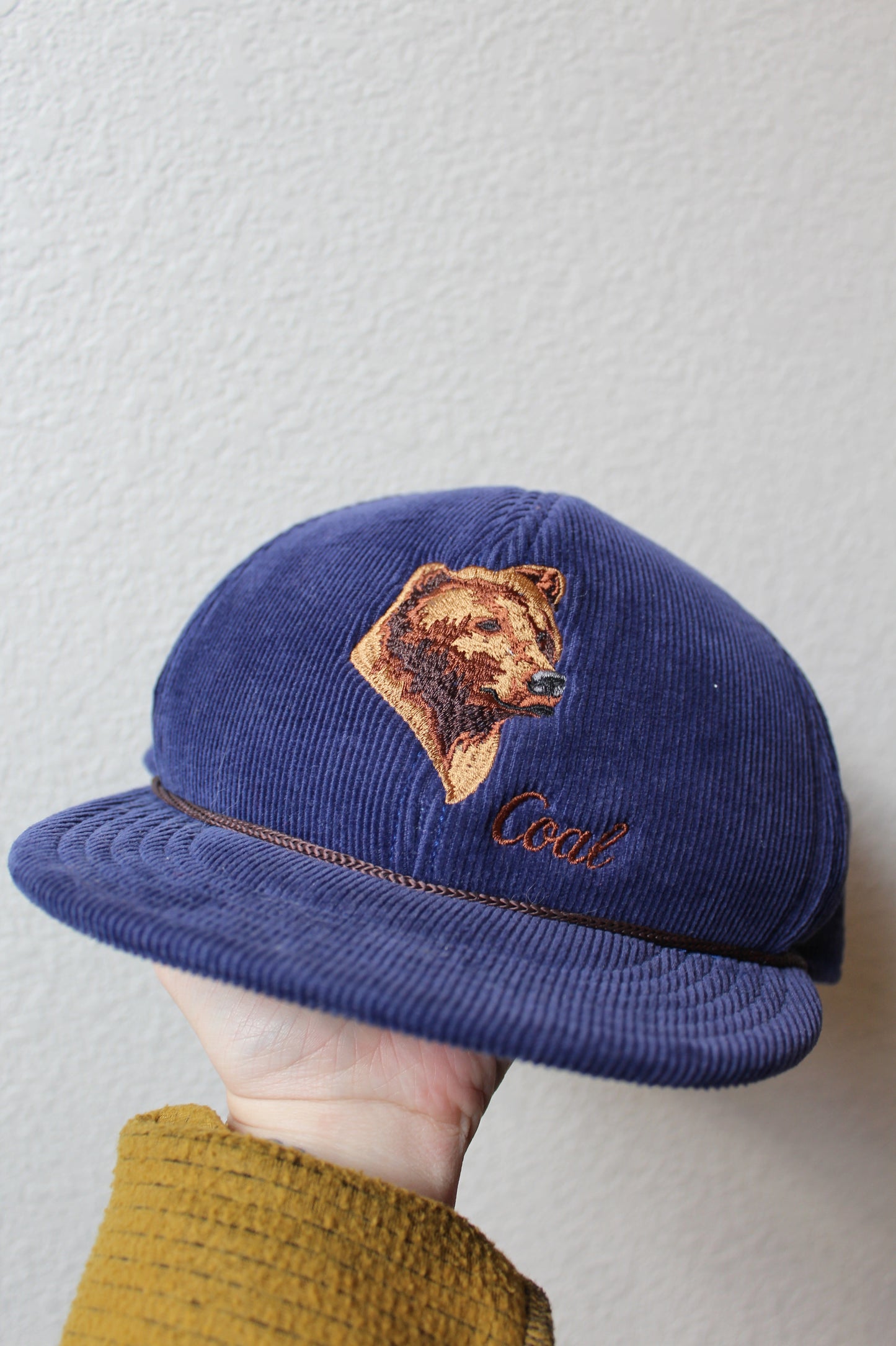 Blue Corduroy COAL Embroidered Bear Snap Back Hat