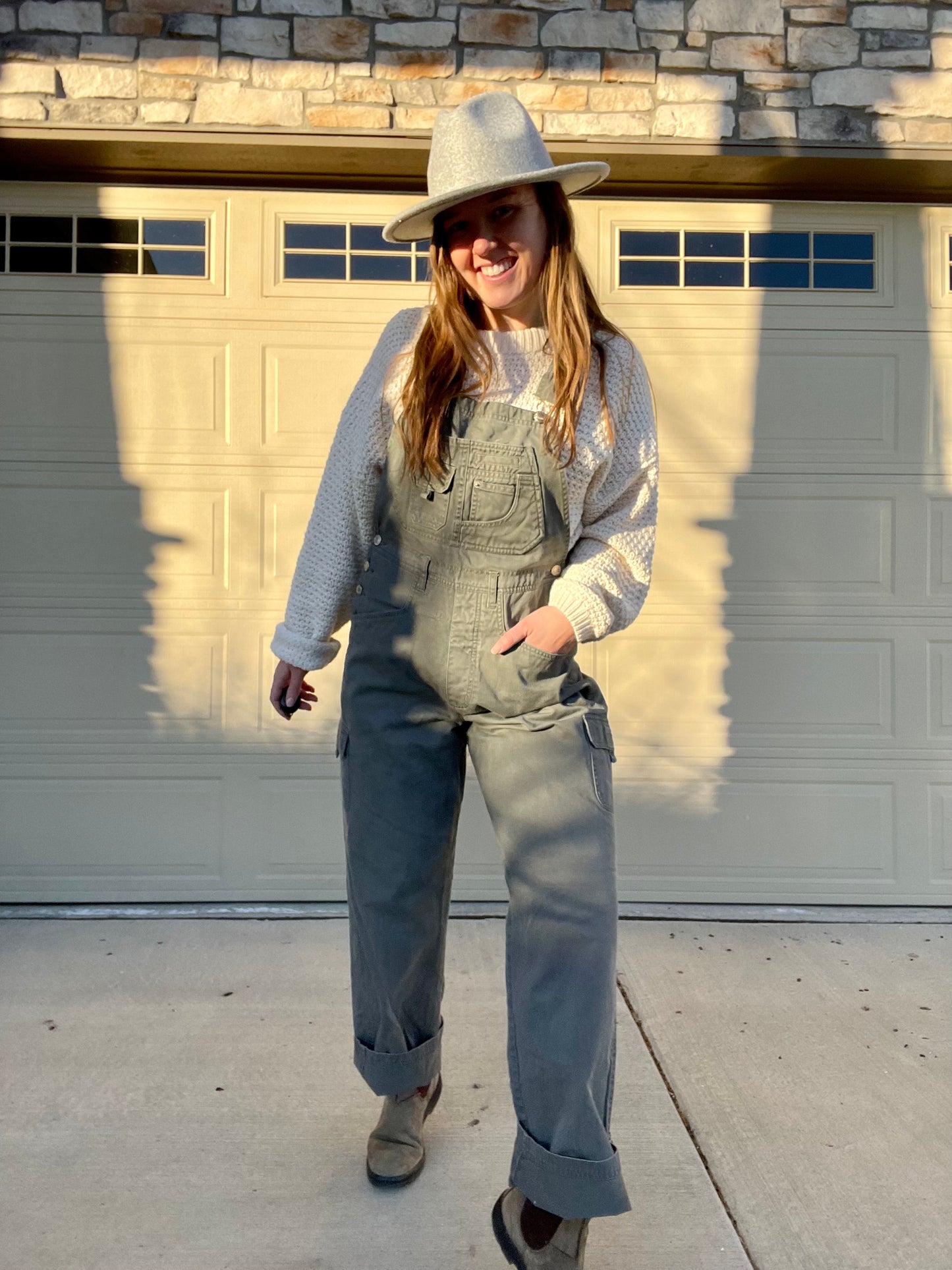 Vintage Taupe Green Cargo Overalls (M)