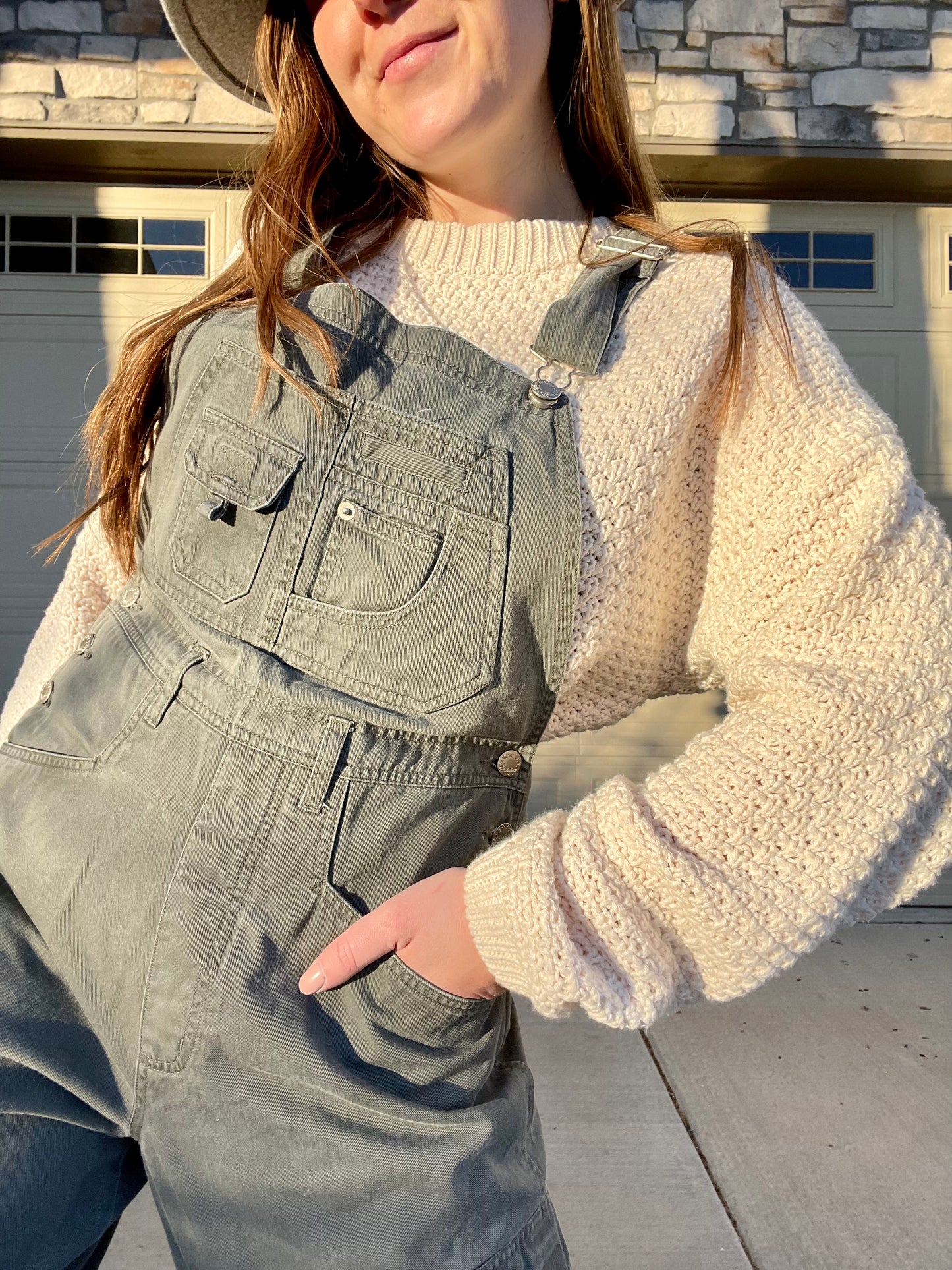 Vintage Taupe Green Cargo Overalls (M)